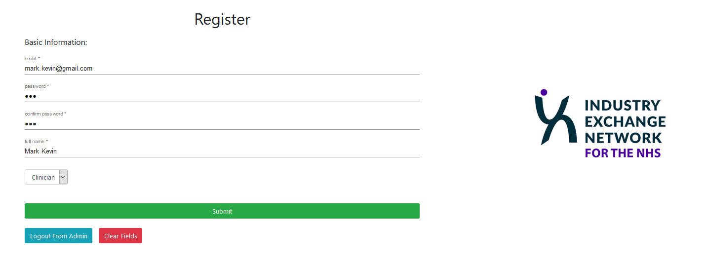 Admin Register Clinicians